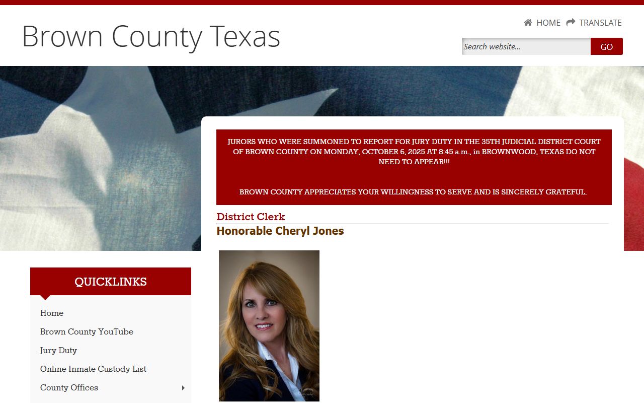 Brown County court records after arrest District Clerk page